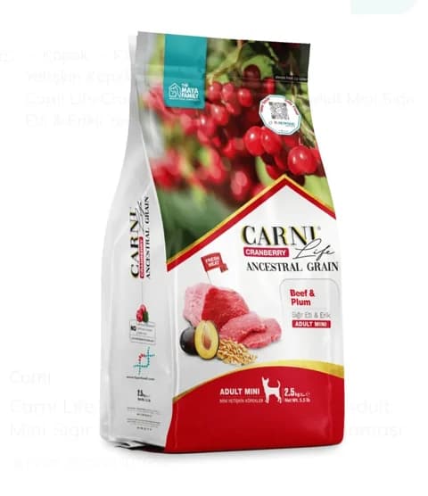Carni Life Sığır Etli Erikli Düşük Tahıllı Küçük Irk Yetişkin Köpek Maması 2,5 kg